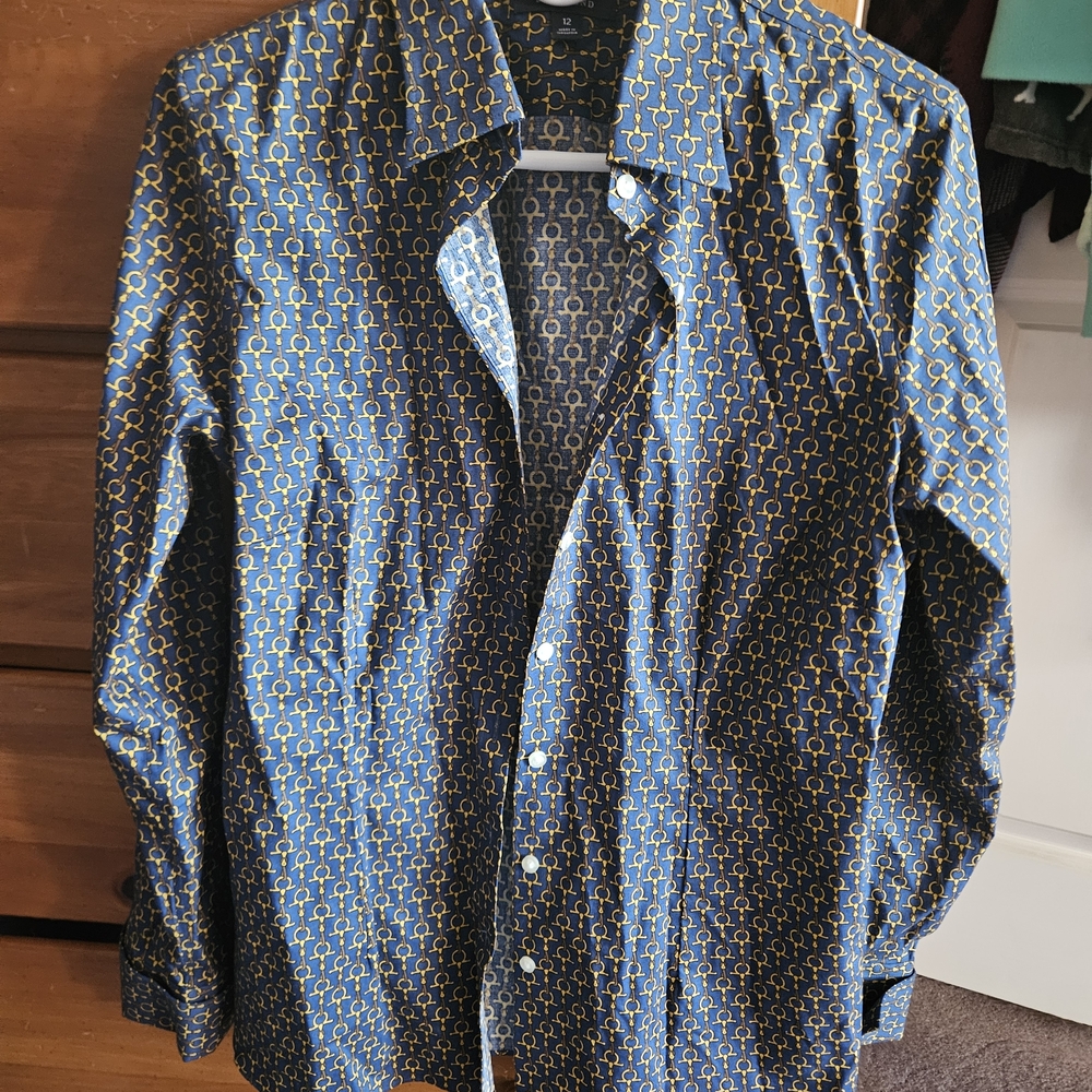 X2Lands' End Navy and Gold Button Down Shirt